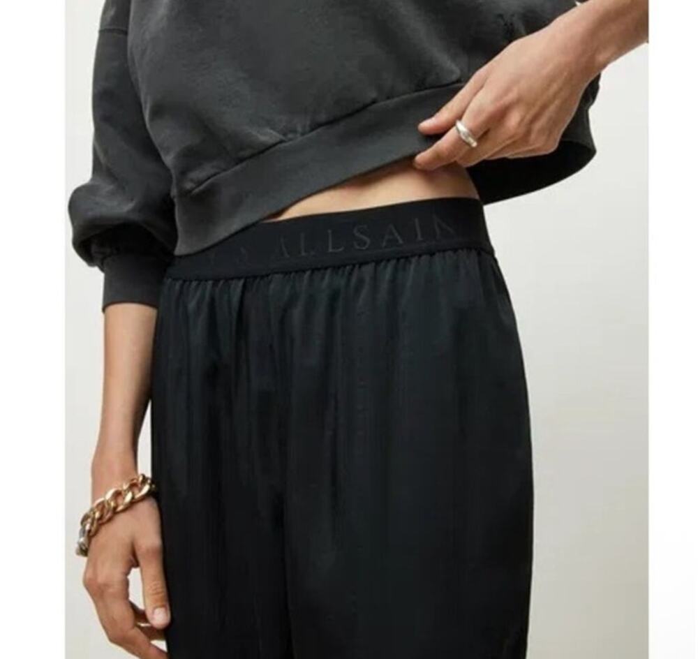 AllSaints New Womens Logo Pull On Nala Trouser Pants Black 10 Minimalist Casual